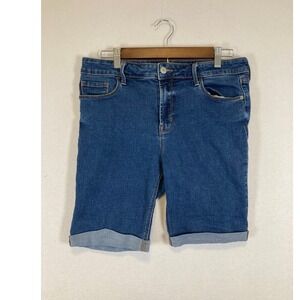 Old Navy Bermuda Short Women Size 10 Blue Mid-Rise Cuffed Denim Stretch